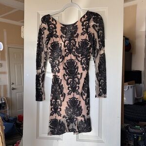 For Love And Lemons Black and Cream Long Sleeve Dress